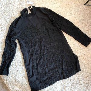 H&M - NEW Women’s (Sz 6) Black Beaded Embroidery Shift Dress